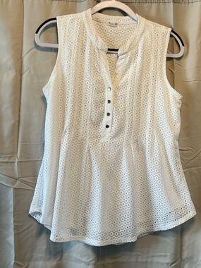 Westport White Sleeveless Eyelet Henley Top
